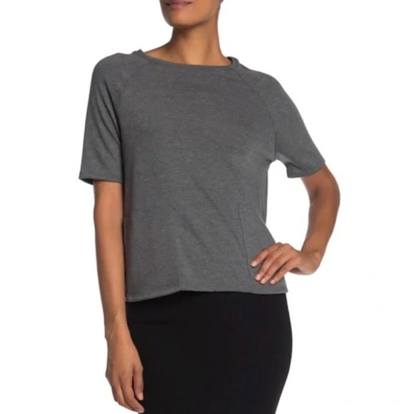 Go Couture Tops - Go Couture Gray Short Sleeve Round Neck Casual Solid Pocket Shirt Sz Med…